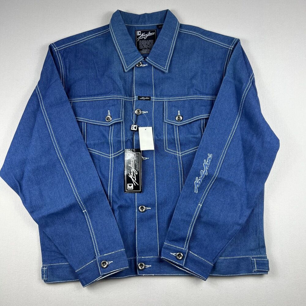 Karl Kani Jeans Jacket Mens Large Blue Denim Contrast Stitch Hip Hop Streetwear